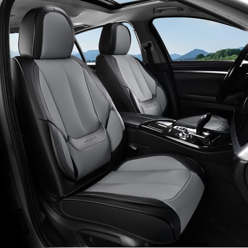 Image of Coverado Seat Covers, Car Seat Covers Full Set, Leather Seat Covers for Cars, Car Seat Protector, Black Car Seat Covers Front Seats and Back Seats Universal Fit for Most Cars Gray