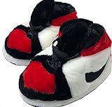Stardust Fluffy Warm Home Shoes for Men and Women, Plush Slippers Comfy Kicks Winter Warm Fleece Lined Sneakers with Anti-skid Rubber Sole (HS, Red/Black/White, Home Shoes)