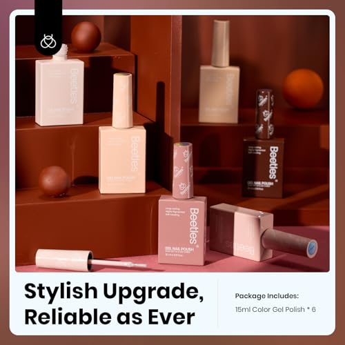 Image of Beetles Nude Gel Nail Polish Set, 6 Colors 15ml Neutral Brown UV Gel | 6 full-size 15ml nude gel colors for neutral brown manicures and DIY nail art; cure with a UV /LED lamp.