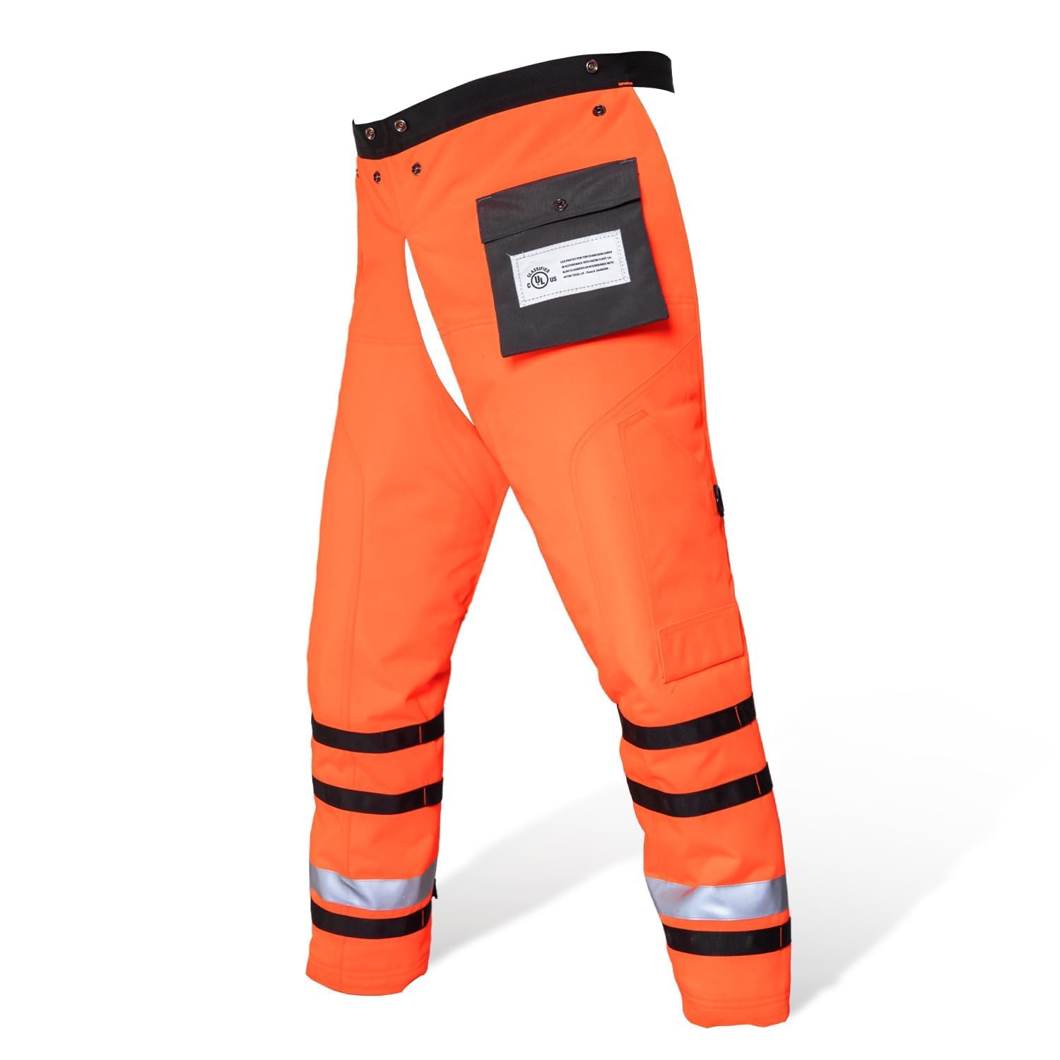 Pantalones de motosierra de 8 capas para motosierra UL Clase A, estilo delantal, naranja, L