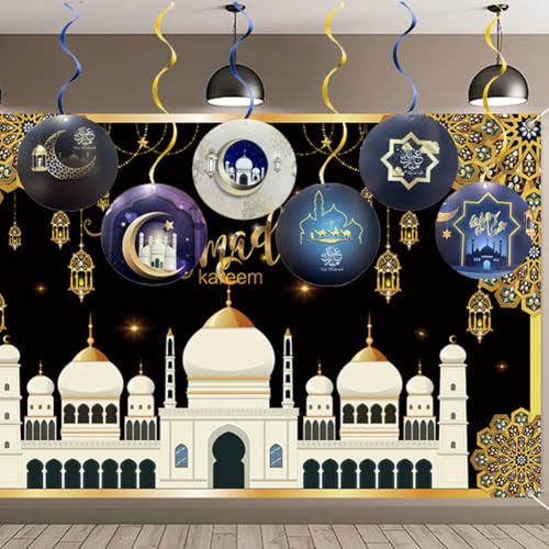 7PCS Eid Ramadan Decoration Eid Mubarak party decorations Ramadan Spiral Pendant Eid Mubarak Tablecloths Table Décor for Home Islam Muslim Holiday Eid Party Supplies - Image 4
