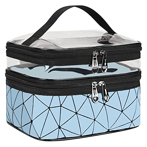 Image of Handcuffs Makeup Bag Double Layer Cosmetic Case with Handle | Toiletry Organizer | Vanity Case | Make Up Box | Skincare Storage | Beauty Products | Holder | Big | Bags (Blue)