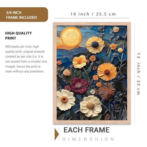 Image of kotart Abstract Floral Art Framed Painting | Big Aesthetic Flowers Vastu Framed Paintings for Living Room Bedroom Wall Decor Set Of 3 (10X13 inch)