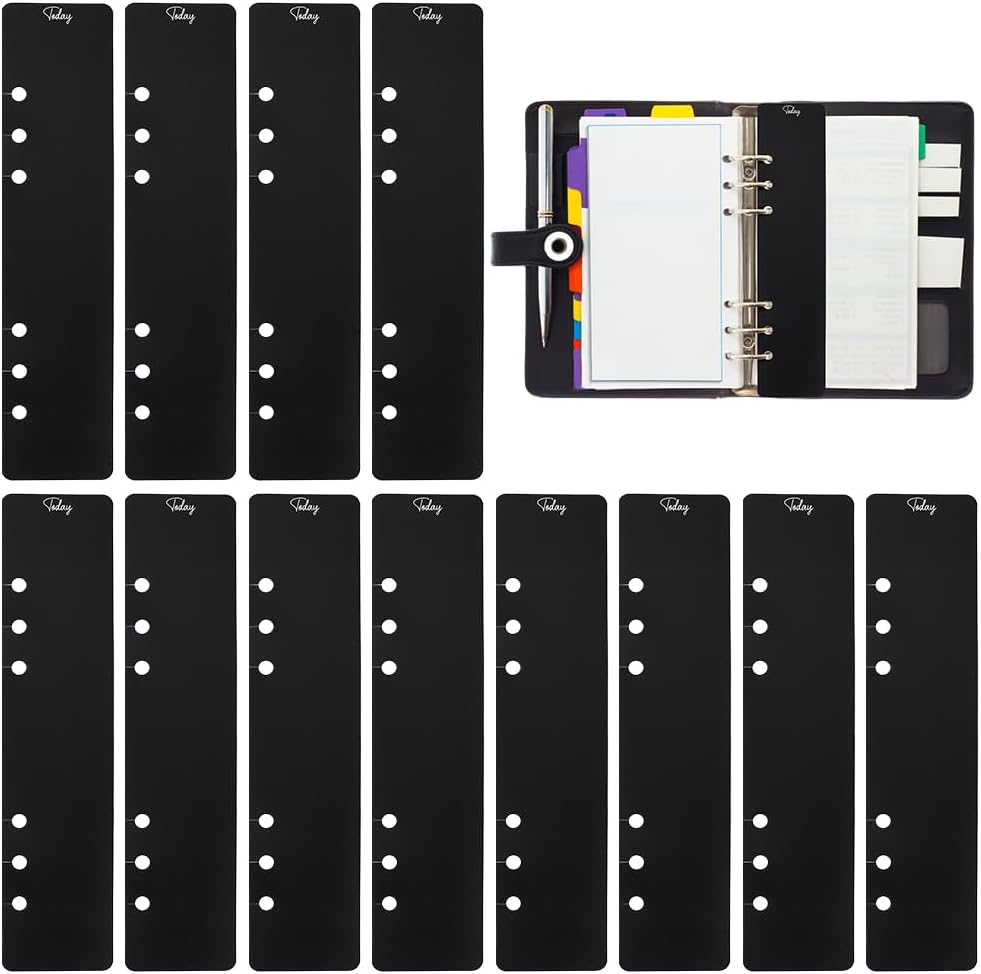 BENECREAT 20pcs Planner Page Marker, PVC Binder Dividers, 6 Hole Bookmark, Today Planner Page Finders for Round Ring Binder Notebook Journal Magazine Planning 9x2 Inch Hole:6mm