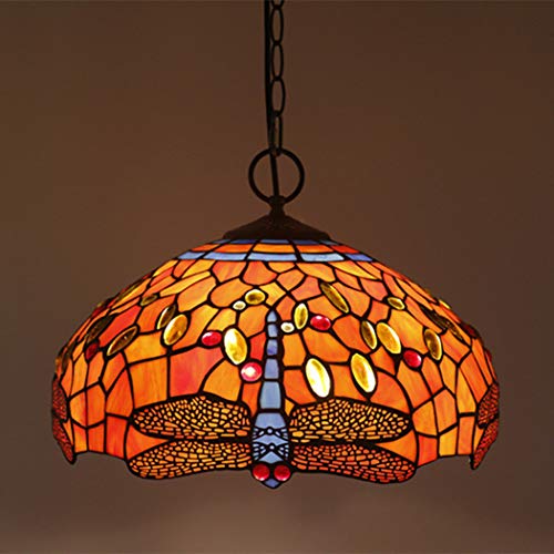 Preisvergleich Produktbild W&HH Tiffany Stil Pendelleuchte Retro Libelle Kreative Wohnzimmer Esszimmer Schlafzimmer Arbeitszimmer Bar Kronleuchter Glas Höhenverstellbar Dekorative Hängelampe E27,B