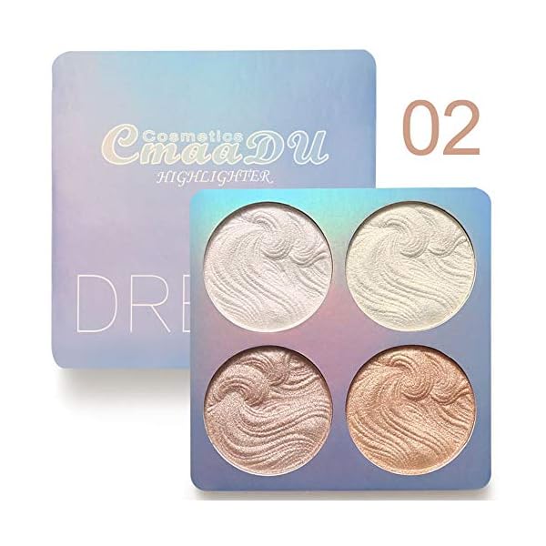 CmaaDU 4 Colors Shimmer Highlighter Highlight Hilight Makeup Palette Highlighter Powder iluminadores iluminador de maquillaje,White Pink Champagne Gold Shimmer Highlighter Primer Face Makeup Glitter