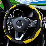 Car PU Leather Steering Wheel Cover, Universal Stretchy Steering Wheel Protector for Men Women, Anti