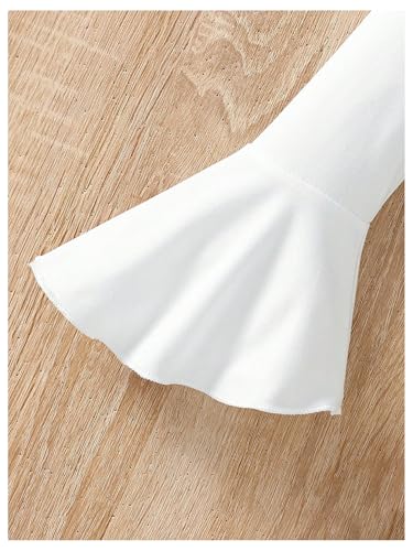 Image of BEAUDRM Girl's Long Bell Sleeve Shirt V Neck Flare Sleeve Tee Shirt Criss Cross Ruffle Crop Top White 5Y