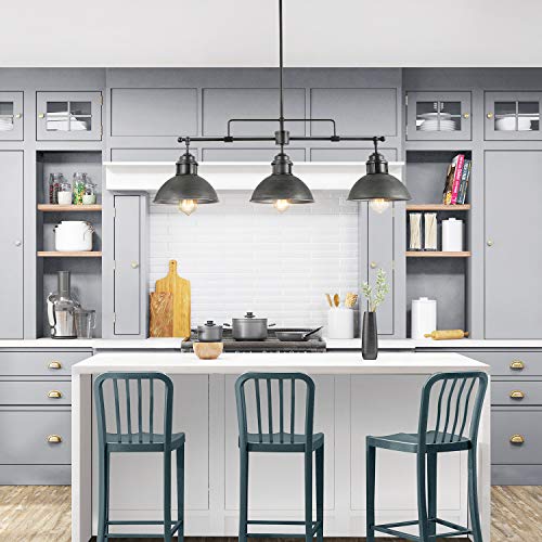 Black Farmhouse Chandelier, Rustic Pendant Lighting in Brushed Metal Finish, Linear Lighting Fixtures Hanging for Dining Room, Pool Tables, Kitchen Island, L35.7\'\' x H11.5\"