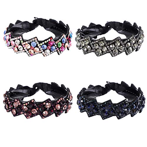 Claws Hair Rhinestone Bun Holders - Crystal Hairpin Half-balloon Expanding Hair Ponytail Holder Clips for Woman and Girls Hair Accessories(Mixed 4 Color-L)