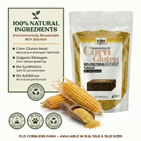 Old Cobblers Farm™ Wicked Repellent Corn Gluten - Lawn Care for Healthy Grass,Pre-emergant, Ground-Breaking Formula with Pure Corn Gluten (5/10/15/20 lbs) (5 lbs)