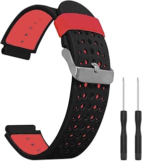 Threeeggs Replacement Band for Garmin Forerunner 235 / 735XT, Smart Watch Accessory Wrist Soft Band Strap for Garmin Forerunner 220/230 / 235/620 / 630 / 735XT / 235Lite (Black & Red)
