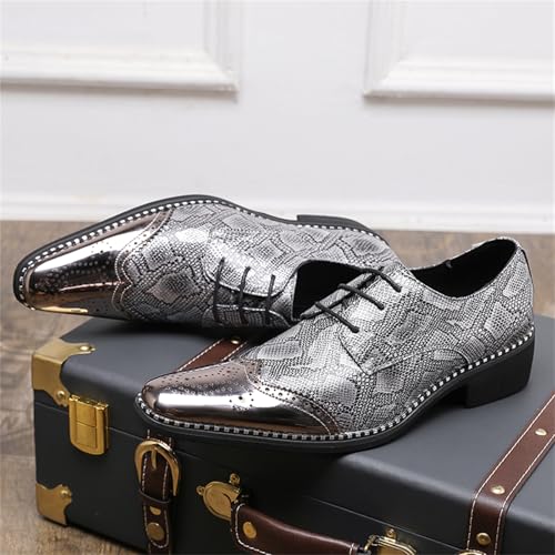 Men's Genuine Leather Snakeskin Lace-Up Dress Oxford Shoes with Chunky Heel Metal Pointed Toe Gold Accents Lightweight Soft Derby Shoes for Formal Weddings Parties Formal Events Nightlife4