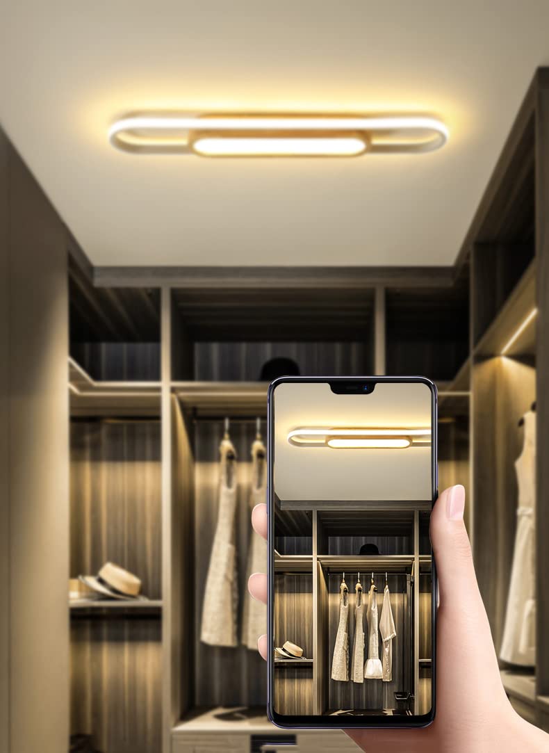 Plafonnier LED Couloir avec Detecteur de Mouvement Induction 3000K lampe de Plafond à Bois Moderne Luminaire de plafond avec capteur de lumière du jour pour Salon Chambre Entrée Garage Balcon (80cm)
