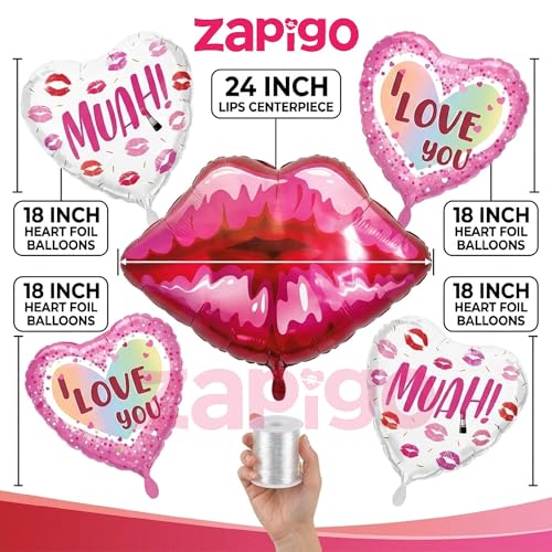 Image of Balloonistics Lips And Love Theme Balloon Bouquet Pack Of 5