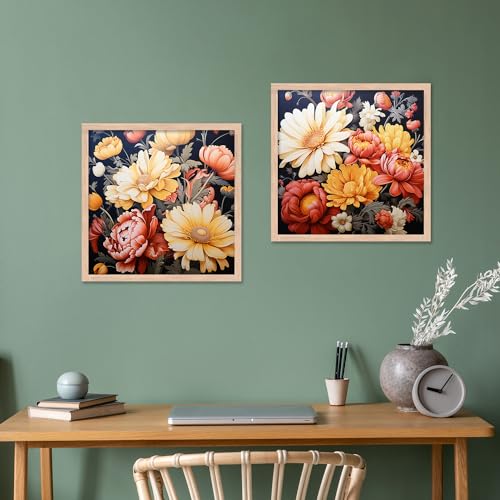 Image of kotart - Painting for Wall Decoration - Pack of 2 - Floral Painting for Living Room Bedroom Office Room Decor - Premium Digital Paintings with Frame for Home Decoration (10x10 inch, E)