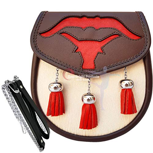 Scottish Kilt Semi Dress Sporran Bull Sporran Genuine 100% Real Leather Sporran