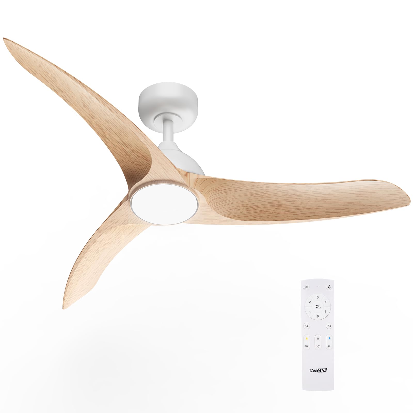 Ceiling Fans with Lights, 42 inch Low Profile Ceiling Fan with Light and Remote, Flush Mount, LED Dimmable, 6 Speeds, Quiet Reversible Motor, Modern Ceiling Fan with Light for Bedroom (Wood)