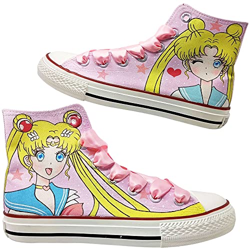 Alpargata de zapatos pintados a mano para Sailor Moon - Zapatos de anime personalizados para rosa
