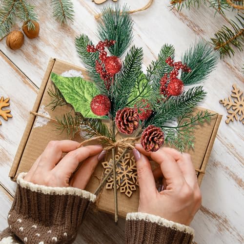 Sggvecsy-6-Pack-Artificial-Christmas-Glittery-Picks-Faux-Berries-Pine-Stems-Red-Berry-Pine-Branches-with-Pine-Cones-Shining-Balls-for-Xmas-Tree-Wreath-DIY-Craft-Floral-Arrangement-Holiday-Decor-Red Sggvecsy 6 Pack Artificial Christmas Glittery Picks Faux Berries Pine Stems Red Berry Pine Branches with Pine Cones Shining Balls for Xmas Tree Wreath DIY Craft Floral Arrangement Holiday Decor Red
