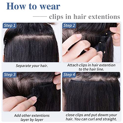 Image of Clip in Hair Extensions Real Human Hair S-noilite #1B Natural Black Double Weft hair extensions 16 Inch Clip in Real Human Hair for Women Balayage Straight 7PCS 125g