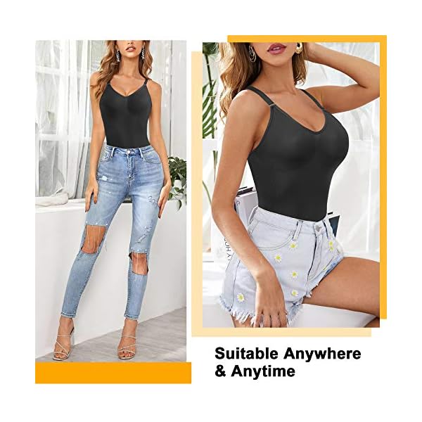 Nebility-Women-Waist-Trainer-Bodysuit-Tops-Slim-Full-Body-Shapewear-Seamless-Sexy-V-Neck-Leotard-Stretchy-Jumpsuit Nebility Women Waist Trainer Bodysuit Tops Slim Full Body Shapewear Seamless Sexy V Neck Leotard Stretchy Jumpsuit (M/L, Black)