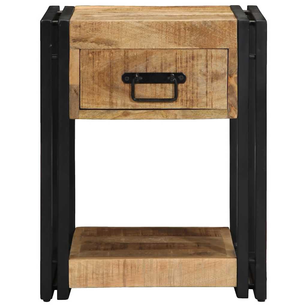 Massiver Mangoholz Nachttisch mit Eisen Gestell und Stauraum - Robuster Beistelltisch für Schlafzimmer und Wohnbereich mit stabiler Platte und elegantem Design