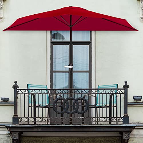 Image of Half Umbrella Outdoor Patio Shade - 9 ft Patio Umbrella with Easy Crank - Small Canopy for Balcony, Table, or Deck by Pure Garden (Maroon Red)