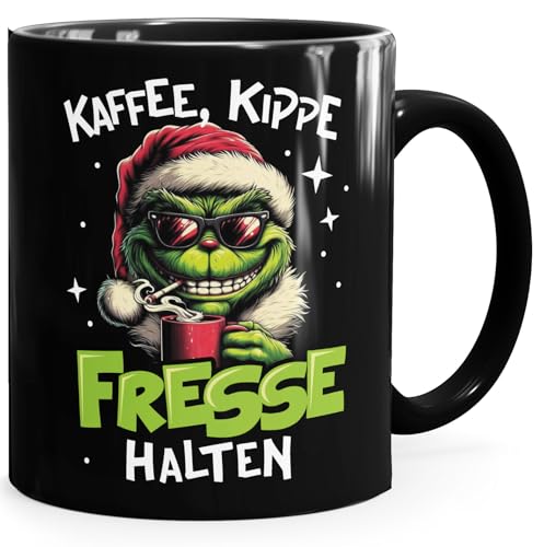 MoonWorks Tasse Weihnachten fallt aus Weihnachtsnörgler Geschenkidee Weihnachtsmuffel Kaffebecher mit Aufdruck Lustig Schwarz standard