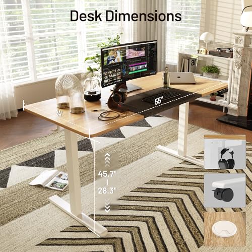 Monomi-Electric-Standing-Desk-55-x-24-inches-Height-Adjustable-Desk-Ergonomic-Home-Office-Sit-Stand-Up-Desk-with-Memory-Preset-Controller-Natural-TopWhite-Frame