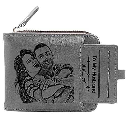 Amlion Personalized Wallets for Men Engraved,Custom Mens Photo Picture Text Wallet for Father,Husband,Son Gifts