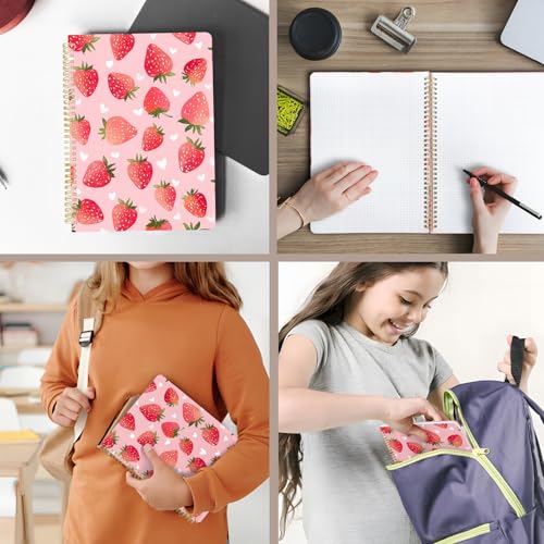 Image of Cute Spiral Notebook 8.5 x 11 Graph Paper Journal A4, Strawberry | 70 page, Note Book with Pocket, Large, Big, Hard Cover, Aesthetic, Pretty Design, for Women, Girls, Kawaii