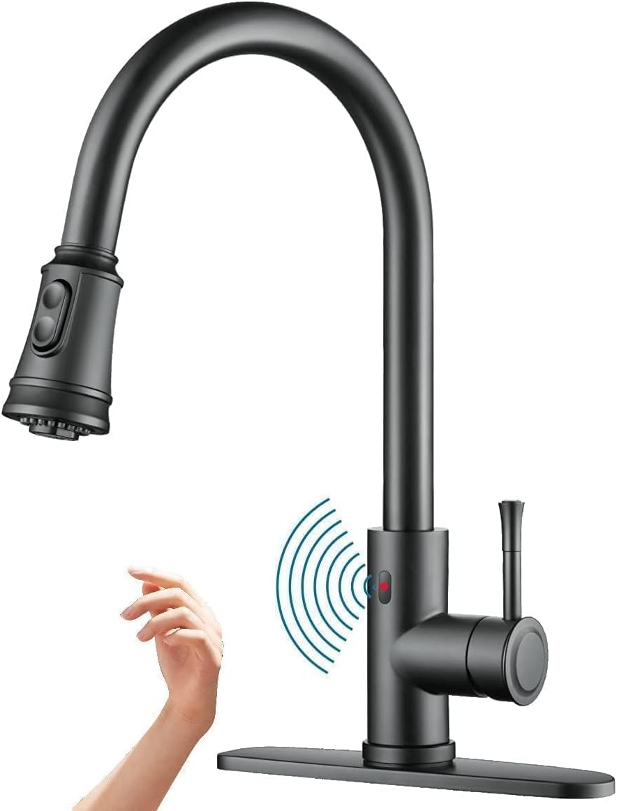 Touchless Kitchen Faucet Automatic Smart Faucet with Pull Down Sprayer Stainless Steel Matte Black Single Handle Motion Sensor Activated Faucet Touchless Faucet Matte Black