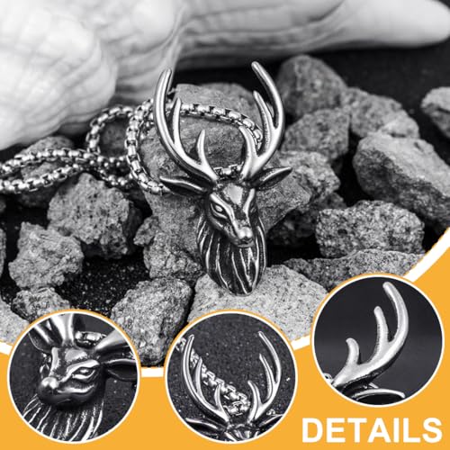 LONZIKP Trachtenkette Damen Oktoberfest Schmuck mit Hirsch Anhänger Dirndlkette Antik Silber als Dirndlschmuck und Accessoire für Frauen
