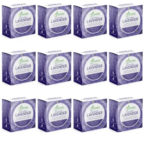 Solid Shampoo Bar And Conditioner Effect Hair Soap – 12 Pack Natural Shampoo Bars For Hair With Plant Based Essential Oils And Eco Friendly Zero Waste Biodegradable Packaging (Lavender Pack Of 12)