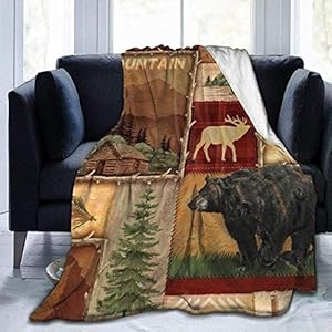 Dekens voor op bed，Elegante mode-unieke ontwerpstijl Flanellen fleece werpdekens Rustieke Lodge Beer Eland Herten Ultra…