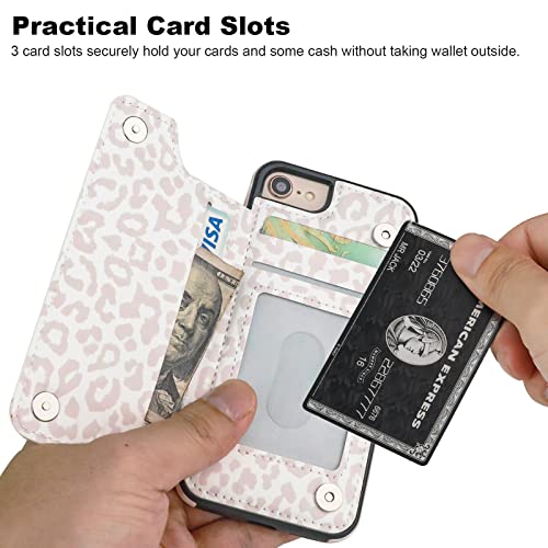 Haopinsh For Iphone Se(2022) Iphone Se(2020) Iphone 7/8 Wallet Case With Card Holder, White Leopard Cheetah Flip Folio Pu Leather Kickstand Card Slots, Double Magnetic Clasp Shockproof 4.7" #TOP2