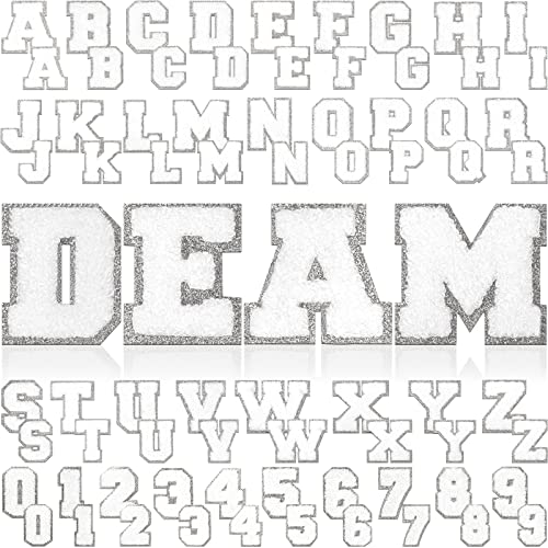 72 Pcs Chenille Letter Patches Iron On Letters Varsity Letter Numbe Patches Self Adhesive Chenille Patches Chenille Embroidered Patch For Clothing (White With Silver Edge) #TOP7
