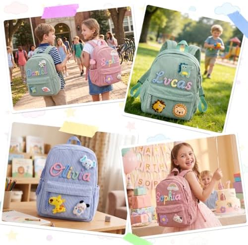 Personalized Backpacks for Girls Boys, Custom Corduroy Backpack with Name - 3