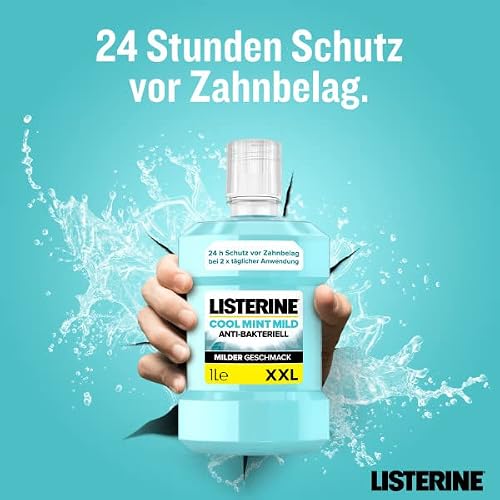 LISTERINE Cool Mint Mild (1000 ml), antybakteryjny płyn do płukania jamy ustnej bez alkoholu o łagodnym smaku, zapewnia długotrwałe uczucie świeżości