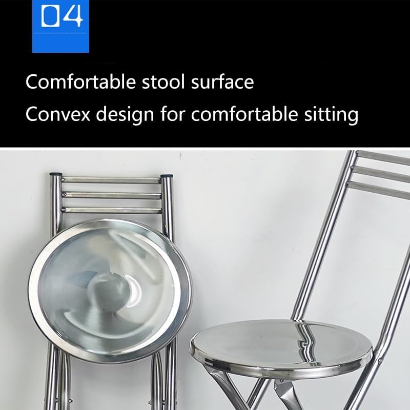 Collapsible Folding Stool Chair - Portable Stainless Steel Round Bar Chair, 13in & 18in Height, Ideal for Kitchen Dining, Easy to Store and Transport