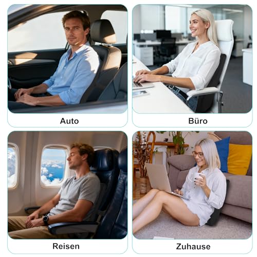 Juspota Lendenwirbelkissen, Lordosenstütze Auto, Lendenkissen Auto Memory Foam, Ergonomisches Rückenkissen Auto, Lordosekissen fur Auto, Bürostuhl, Zuhause, Schwarz