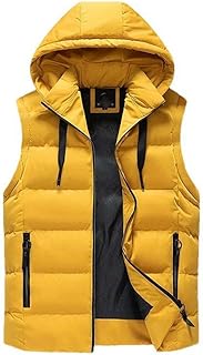 Chaleco de invierno para hombre, sin mangas, para exteriores, casual, color sólido, cálido, con capucha, extraíble, forro polar, bolsillo, cremallera, chaqueta para hombre