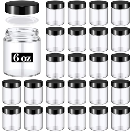 Domensi 24 Pcs Bulk 6oz Glass Jars with Lids Leakproof Round Airtight Empty Cosmetic Jars with Inner Liners Lid for Storing Lotions Spices Ointments Food Storage (White Black)