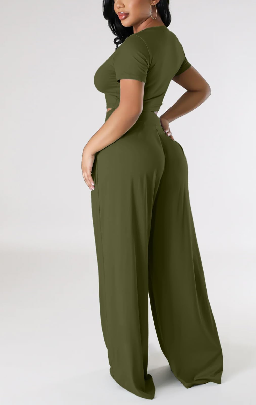 Hostoyo Hostoyo Short Sleeve Palazzo Pants Sets Moderno Mujer