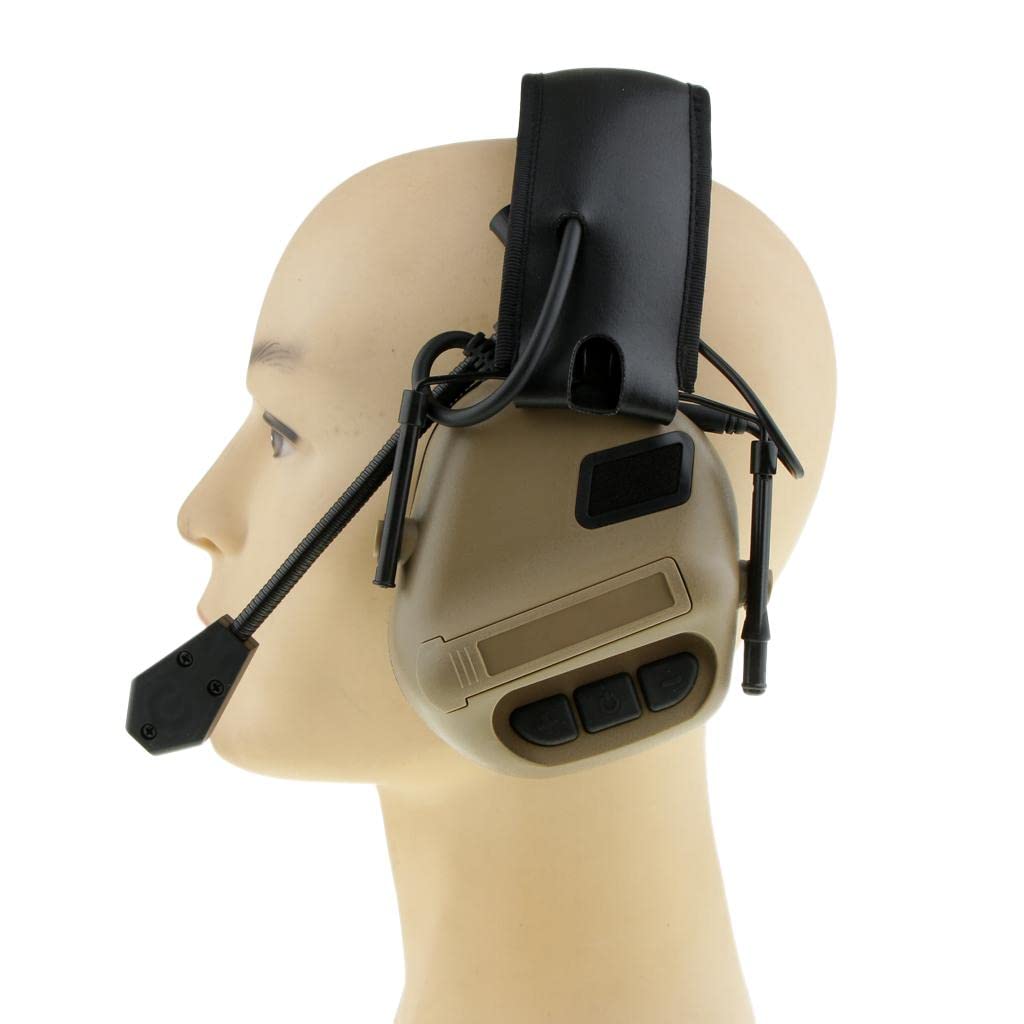 Casque de Chasse Pliant avec Micro Amovible Oreillette Électronique Réglable Écouteur de Protection Auditive Système Anti-Bruit Intégré Adapté Aux Acc, Bronze