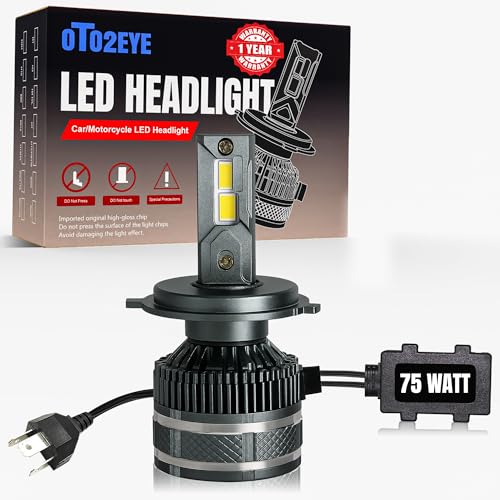 Image of OTO2EYE H4 LED Headlight Bulb for Bike 75W 7500LM 6500K Super Bright White | Motorcycle LED Headlight with Cooling Fan | Long Life | Compatible with H4 /H19 | 1 Years Warranty | Pack of 1