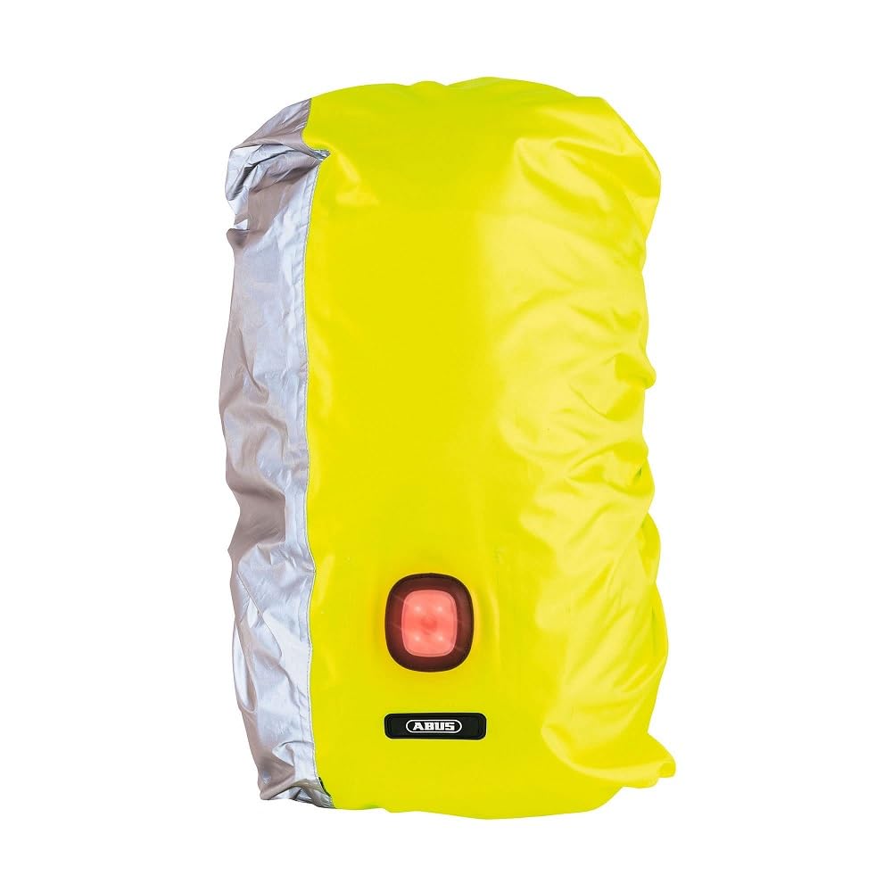 ABUS Lumino X-Urban pokrowiec przeciwdeszczowy na plecaki z wbudowanym tylnym światłem USB – wodoszczelny i widoczny pokrowiec na plecak – żółty/srebrny