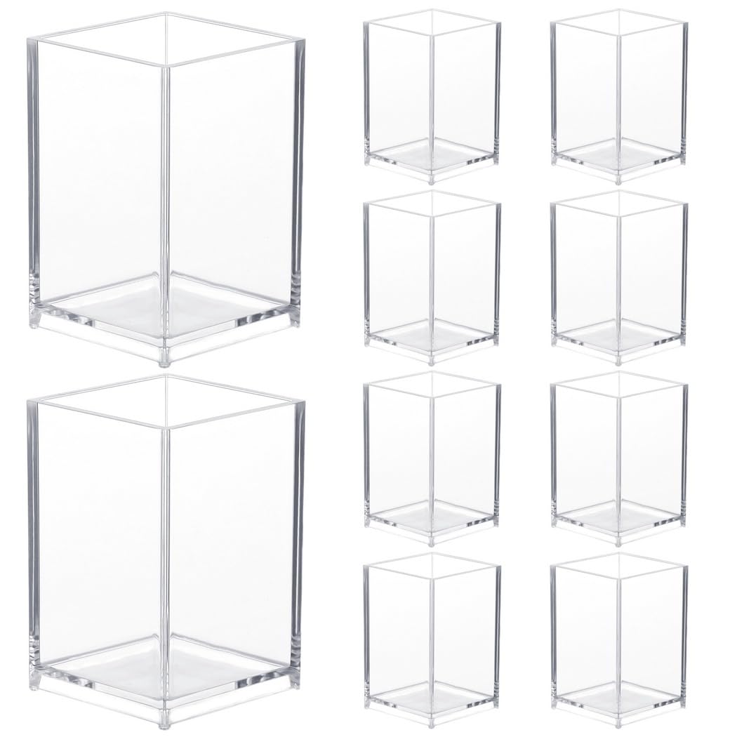Set di 10 supporti in acrilico per penne e pennelli, trasparenti, organizer per ufficio, casa e materiale scolastico