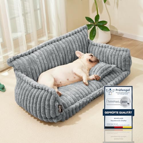 noviclass® Hundesofa Chaffar Hundebett | Orthopädische Matratze | Moderner Stil | Cord-Design Größen (Lichtgrau, L (100cm))